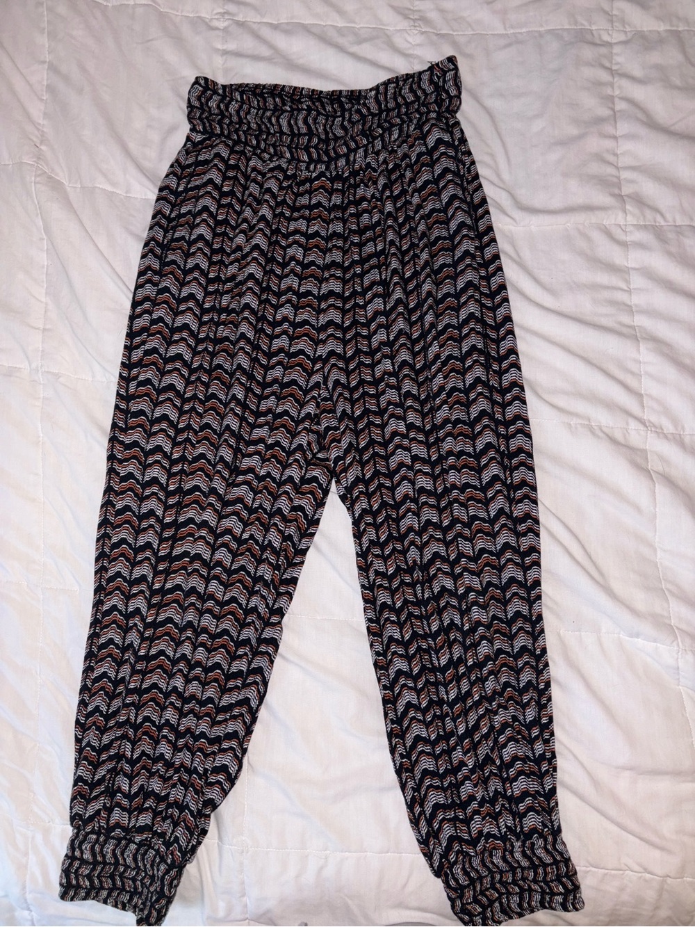 Anthropologie Black, Brown & Cream Printed Elastic-Waist Joggers